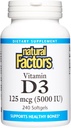 Natural Factors, Vitamin D3, 5,000 IU, Supports Joint, Bone & Immune Health, 240 Count (Pack of 1)