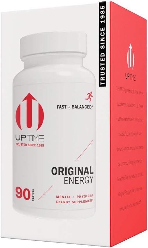 UPTIME αρχική ενέργεια, 90 δισκία ενέργειας, 200mg ανά υπηρεσία, Φτιαγμένα με φυσική καφεΐνη, βιταμίνη C, CoQ10, ασβέστιο, Ginkgo Biloba, Ginseng & L-καρνιτίνη, Zero θερμίδες, 66mg καφεΐνη ανά δισκίο