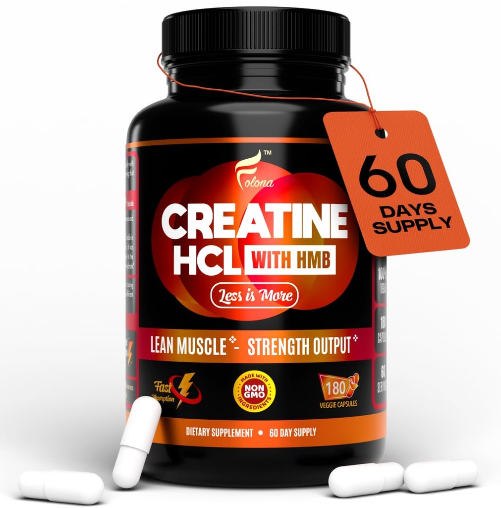 Κάψουλες HCL Creatine με HMB - Συμπλήρωμα προπόνησης για άνδρες & γυναίκες, οικοδόμος μυών, αντοχή, δύναμη, ανώτερη έως μονοϋδρική: Στιγμιαίο για μέγιστη απορρόφηση, χωρίς φορτίο, χωρίς bloat, 180 κάψουλες Vegan