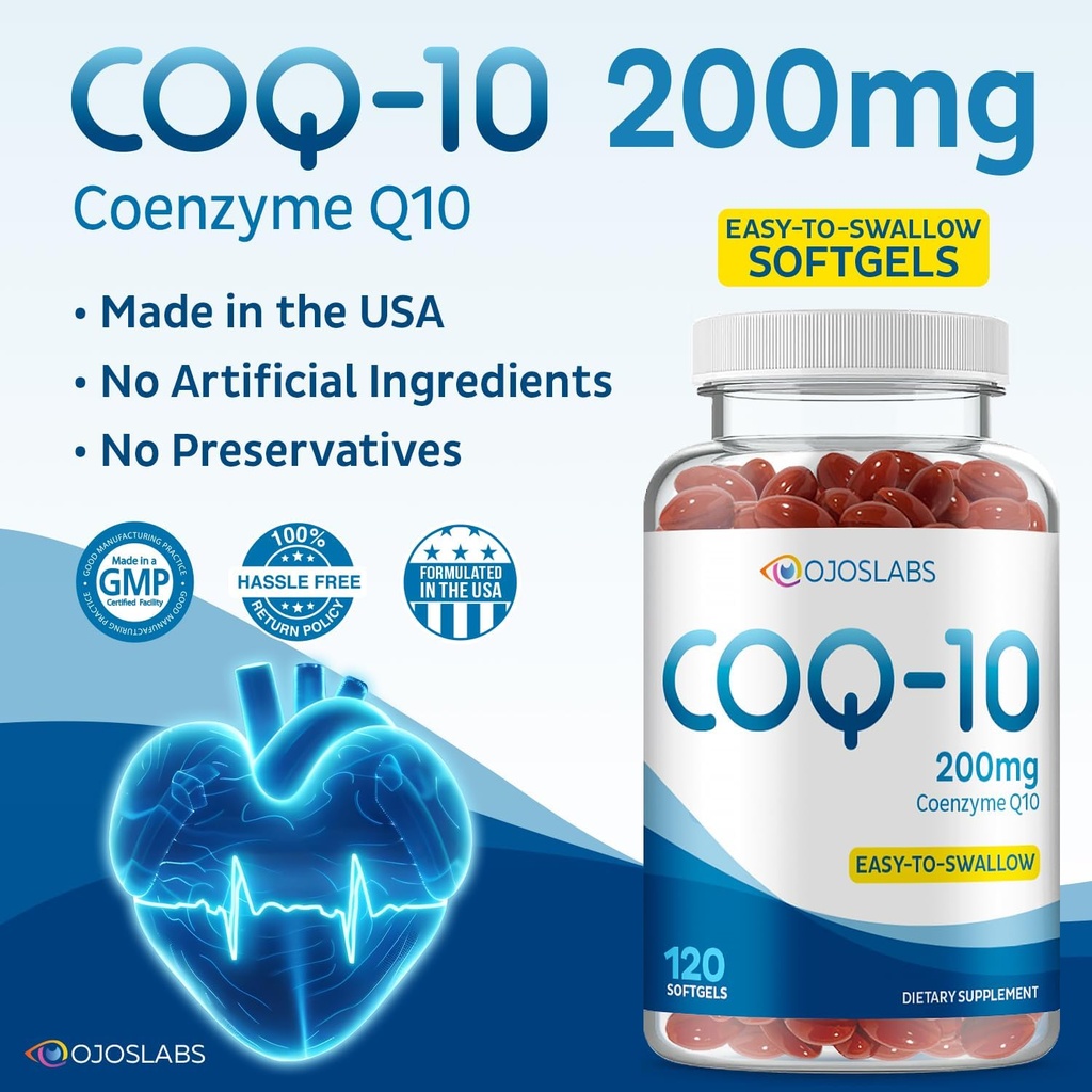 CoQ10 200mg - Coenzyme Q10 συμπλήρωμα διατροφής, εύκολο σε-Swallow 120 Softgels
