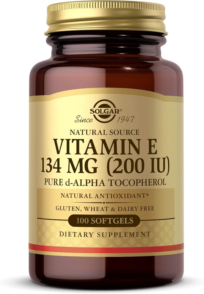 Solgar Vitamin E 200 IU Alpha, 100 Softgels - Αντιοξειδωτικό, Υγιεινή γήρανση, Υγιεινό δέρμα, Υποστήριξη ανοσοποιητικού συστήματος - Φυσική πηγή Βιταμίνη Ε - Χωρίς γλουτένη, Χωρίς γαλακτοκομικά - 100 Σερβιέτες