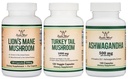 Διπλά συμπληρώματα ξύλου Lion's Mane Mushroom 120 Count, Turkey Tail 120 Count, Ashwagandha 120 Count