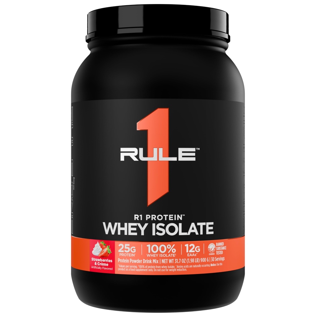 Άρθρο 1 R1 Πρωτεΐνη Whey Isolate - με 25g πρωτεΐνη & 6g BCAA Αποκλειστικά από Απομονωμένες & Υδρολυμένες Πηγές για την αποκατάσταση προπόνησης (2 Λίρες*, Φράουλες & Crème)