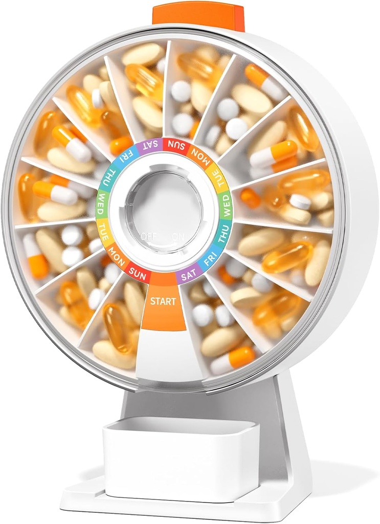Zoksi Μεγάλο Χάπια Διασκέδασης Dsipenser, Daily Pill Box για 7 ή 14 ημέρες, Wall-Mountable ή Επιτραπέζια Pill Organizer Hold για την ιατρική, βιταμίνη ή συμπληρώματα, Υπόθεση Χάπια με Easy Press Κουμπί (Λευκό)