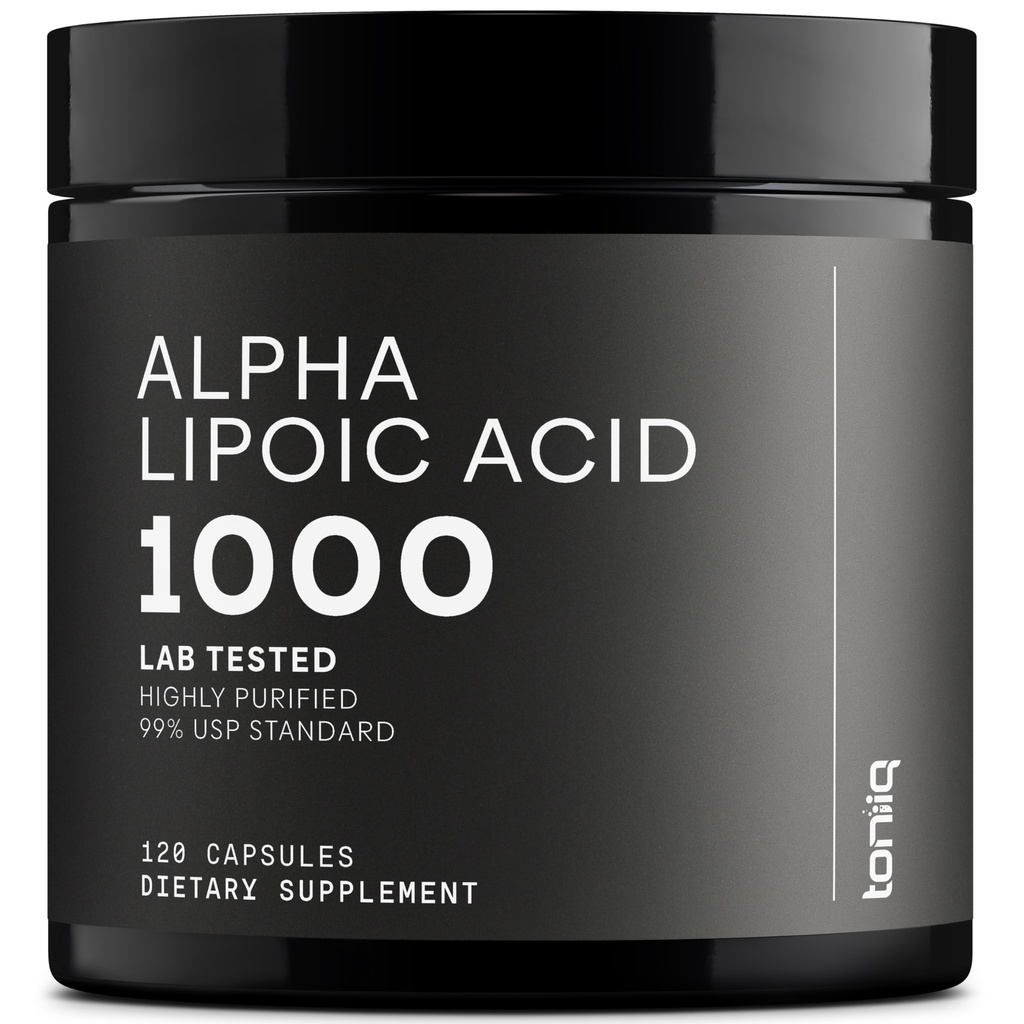 Toniiq 1000mg Κάψουλες άλφα λιποϊκού οξέος εξαιρετικά καθαρισμένες 99%+ USP Standard - 120 κάψουλες Συμπλήρωμα ALA