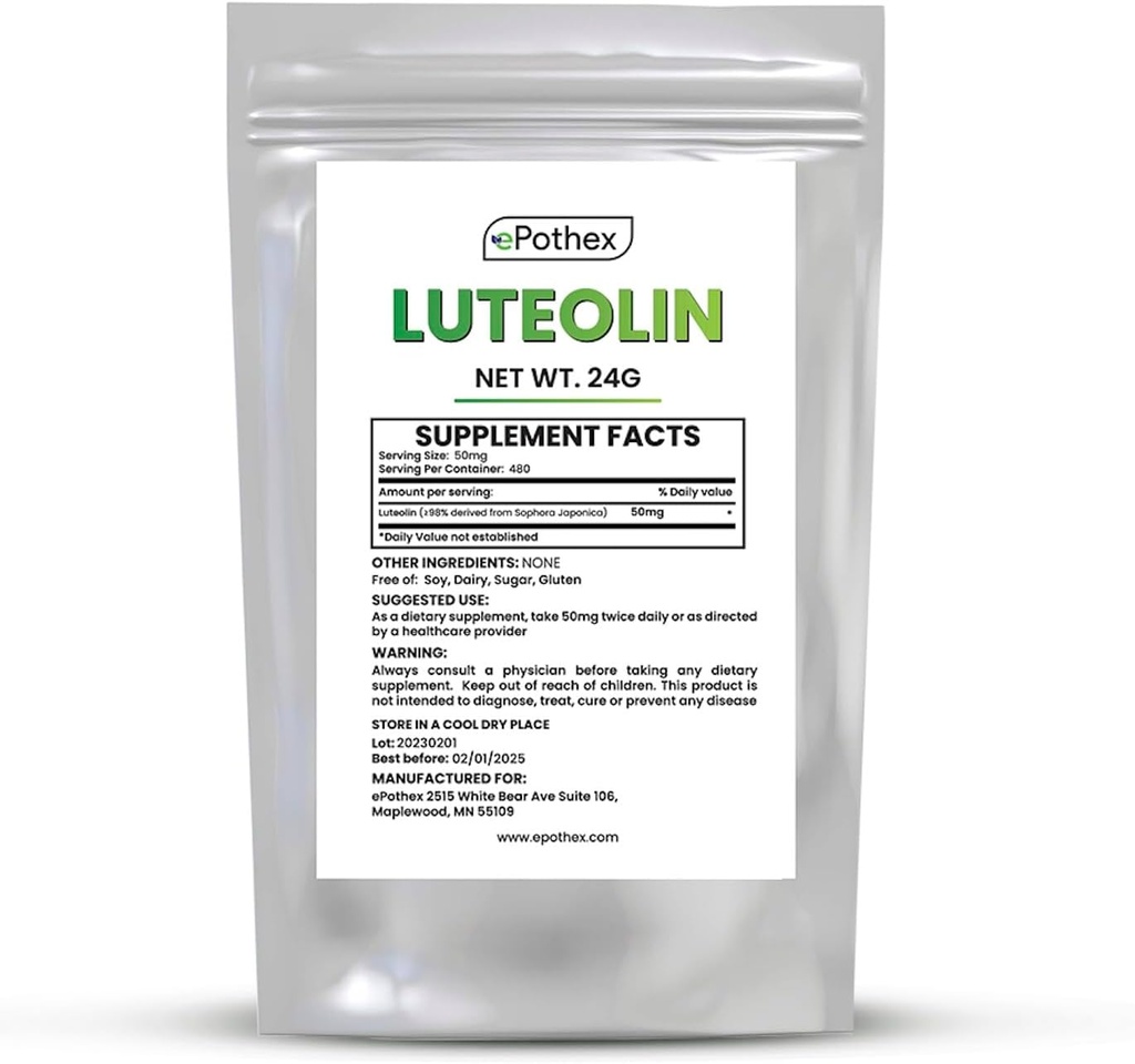 EPothex Pure Luteolin Powder 24 Grams, Brain and Nury System Support, Προωθεί την Ανοσολογική Λειτουργικότητα, Μέγιστη Απορρόφηση