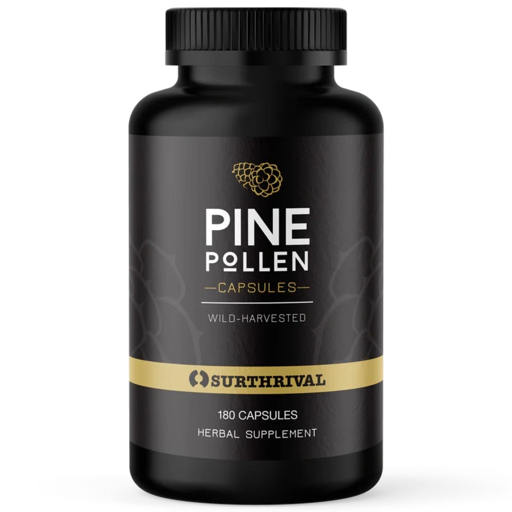 Surthrival: Κάψουλες σκόνης Pine Pollen (180 Count), Άγρια Συγκομιδή, Ενέργεια & Αντοχή Αποκατάσταση