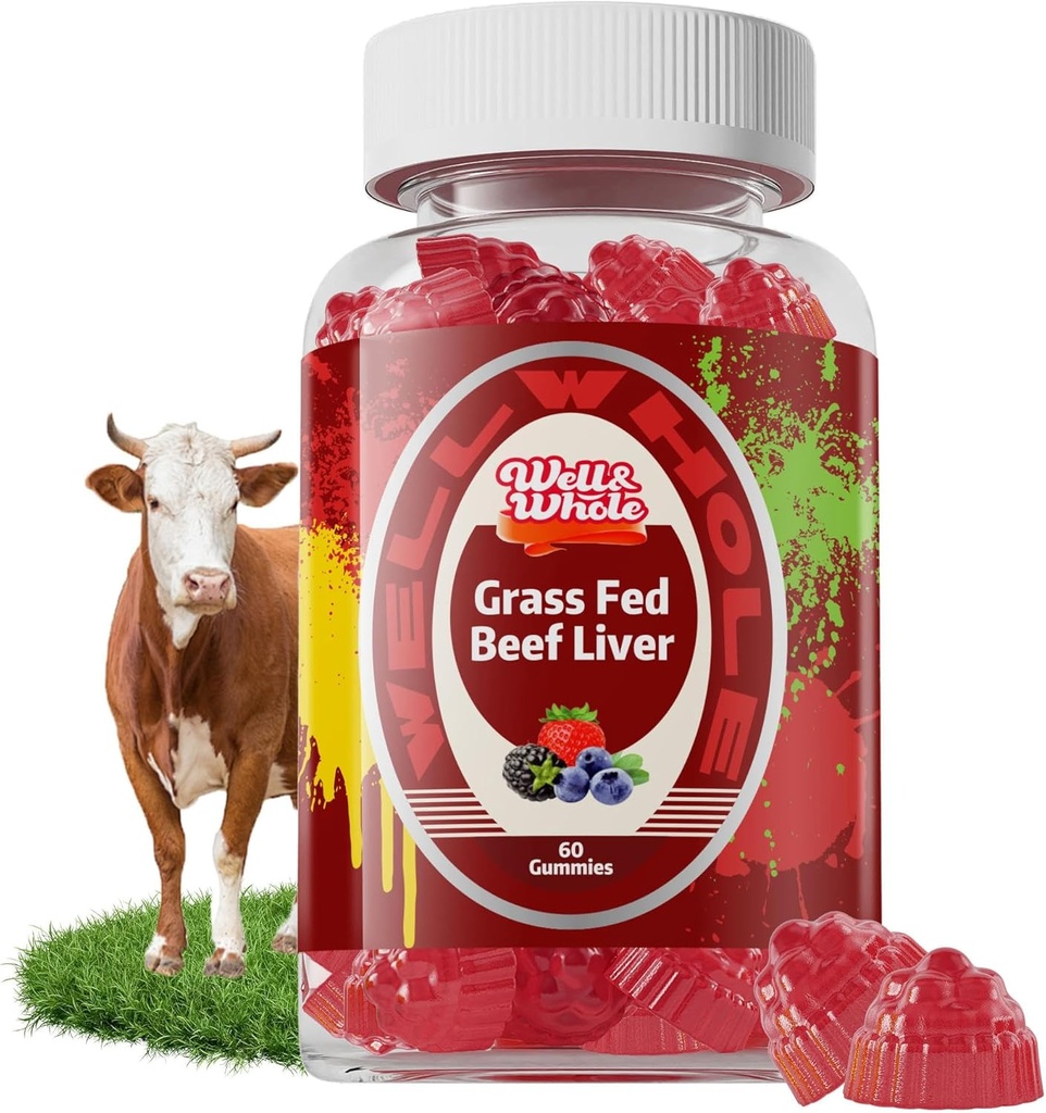 Κρέας Fed Beef Liver Gummies, Dessicated Beef Liver Supplement for Energy, Immunity, and Full Wellness - Μη ΓΤΟ, Χωρίς γλουτένη, 60 Counts