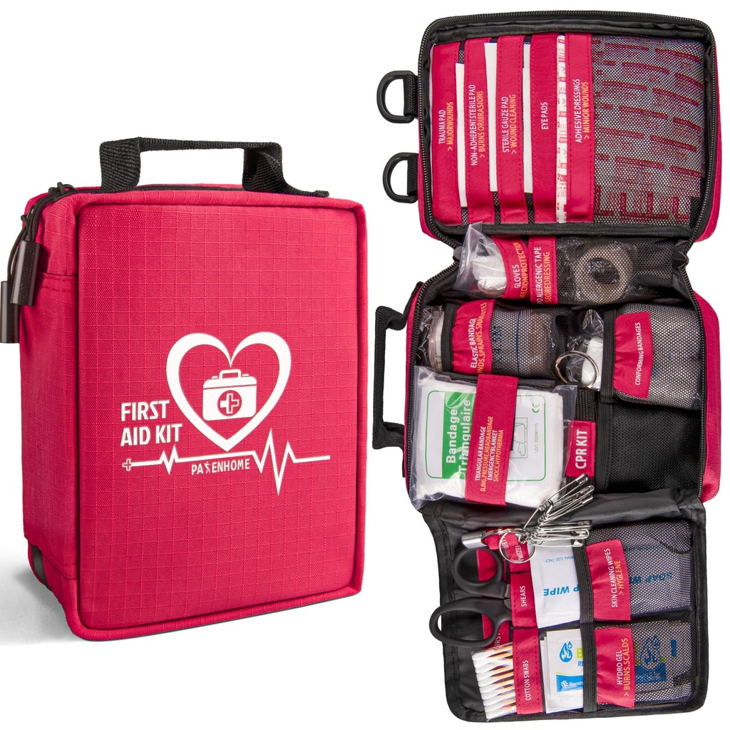 First Aid Kit with Rapid-Response Labeled Compartments, Compact Waterproof Emergency Kit with Molle Straps for Car, Camping, Home, Hiking, Travel