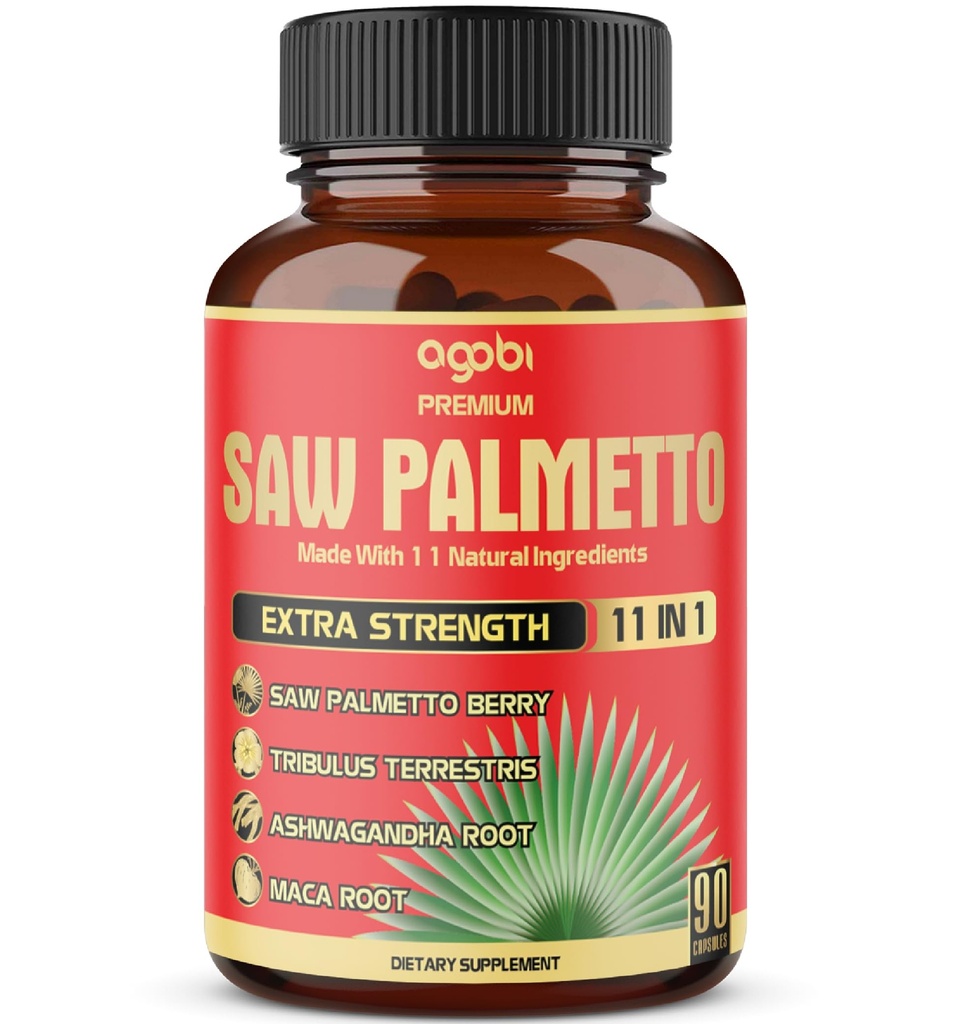 Premium Saw Palmetto κάψουλες - Σε συνδυασμό με Ashwagandha, Turmeric, Tribulus, Maca, Πράσινο Τσάι, Τζίντζερ, Ιερός Βασίλειος & Περισσότερα - 90 κάψουλες 3-μηνιαία προμήθεια