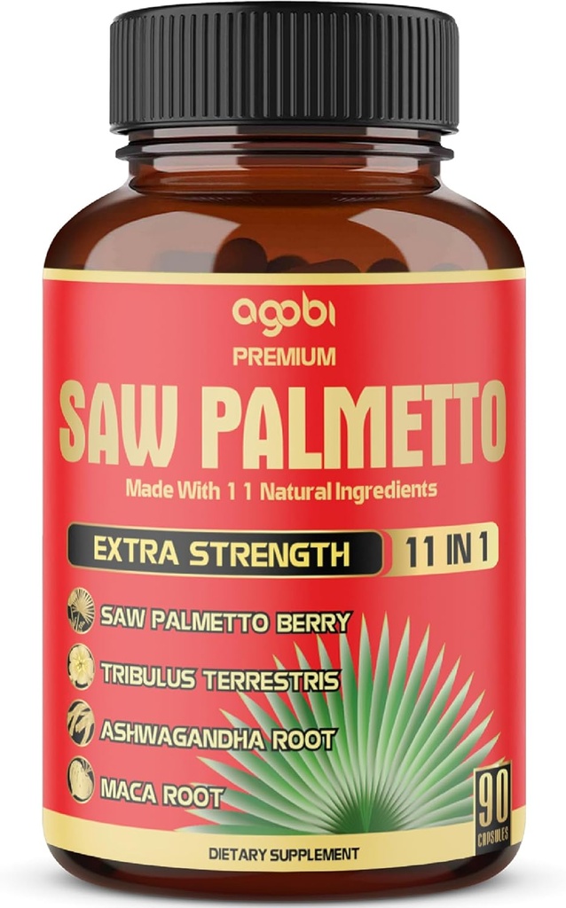 Premium Saw Palmetto κάψουλες - Σε συνδυασμό με Ashwagandha, Turmeric, Tribulus, Maca, Πράσινο Τσάι, Τζίντζερ, Ιερός Βασίλειος & Περισσότερα - 90 κάψουλες 3-μηνιαία προμήθεια