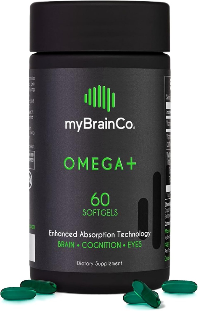 myBrainCo - OMEGA+ - EPA DHA Omega 3 συμπλήρωμα με τοκοτριενόλες Βιταμίνη E - υποστηρίζει την υγεία του εγκεφάλου, Γνωστική λειτουργία, ισορροπία διάθεσης, την υγεία των ματιών και την ασυλία - συμπλήρωμα υγείας του εγκεφάλου (60 Softgels)