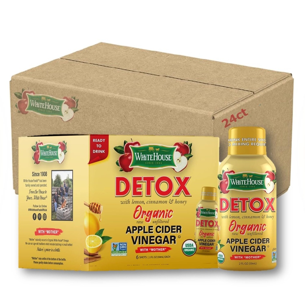 Λευκός Οίκος Detox Apple Cinegar Shots, Raw Unfiltered, On the Go (Detox, Pack of 24)