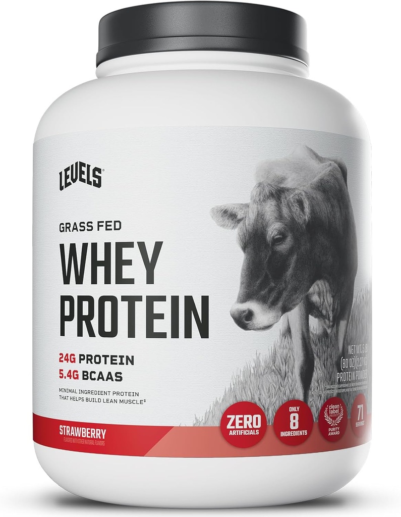 Επίπεδα Grass Fed Whey πρωτεΐνη σκόνη, χωρίς τεχνητά, 24G πρωτεΐνης, φράουλα, 5LB