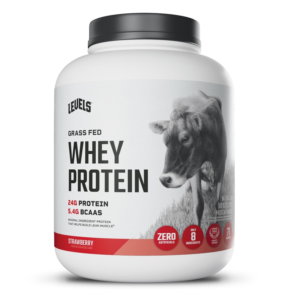 Επίπεδα Grass Fed Whey πρωτεΐνη σκόνη, χωρίς τεχνητά, 24G πρωτεΐνης, φράουλα, 5LB