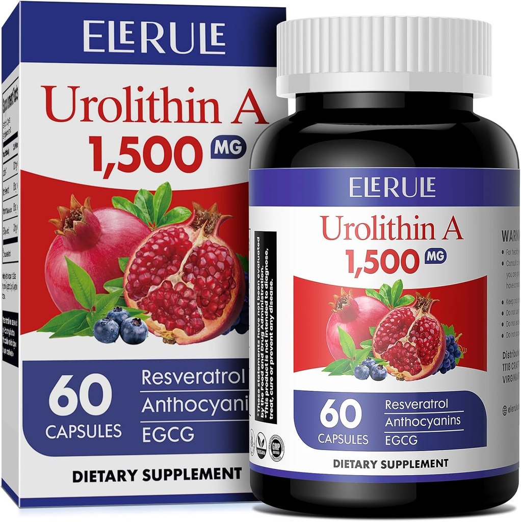 Urolithin A Supplement 1000 mg Plus Trans-Resveratrol, Anthocyanins, Green Tea,Promoting Healthy Aging,Supports Cellular and Energy for Men & Women, 60 Capsules-56