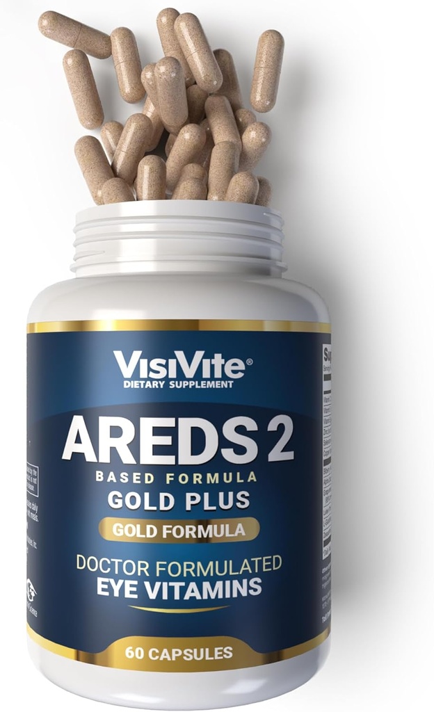 Doctor Formulated AREDS 2 Plus Eye Vitamins with Zeaxanthin Plus Lutein - Bilberry and Grape Seed Extract - Premium Eye Health Formula - 60 Eye Supplement Capsules of VisiVite Gold Plus