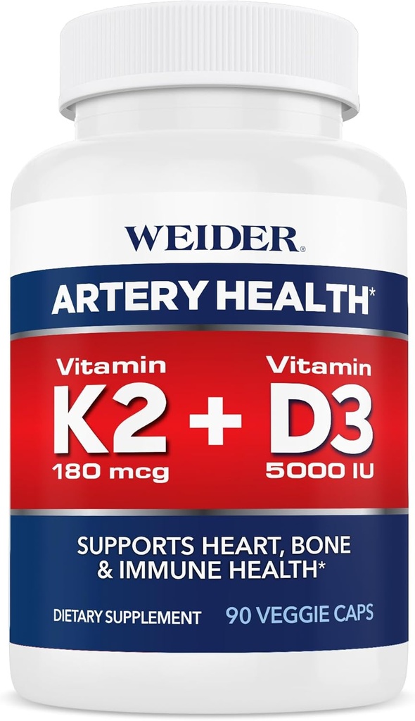 Weider Artery Health Supplement, Βιταμίνη K2 (180mcg) & Βιταμίνη D3 (5000iu), 90 Κάψουλες Veggie