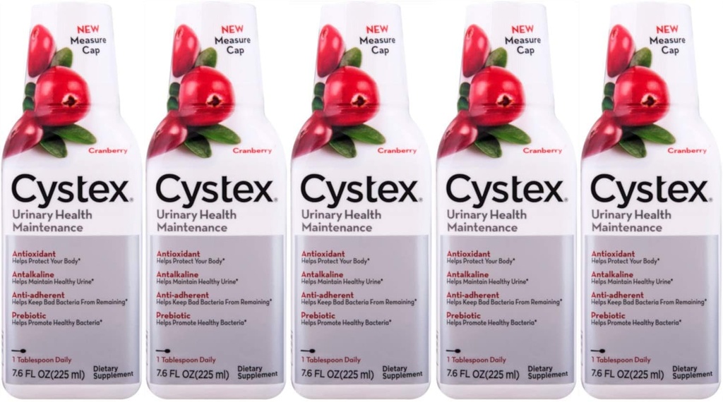 Cystex UTI Prebiotic Cranberry Liquid, Urinary Tract Support with D-Mannose, Vitamin C, and Bromelain, 7,6 FL OZ (Pack of 5)