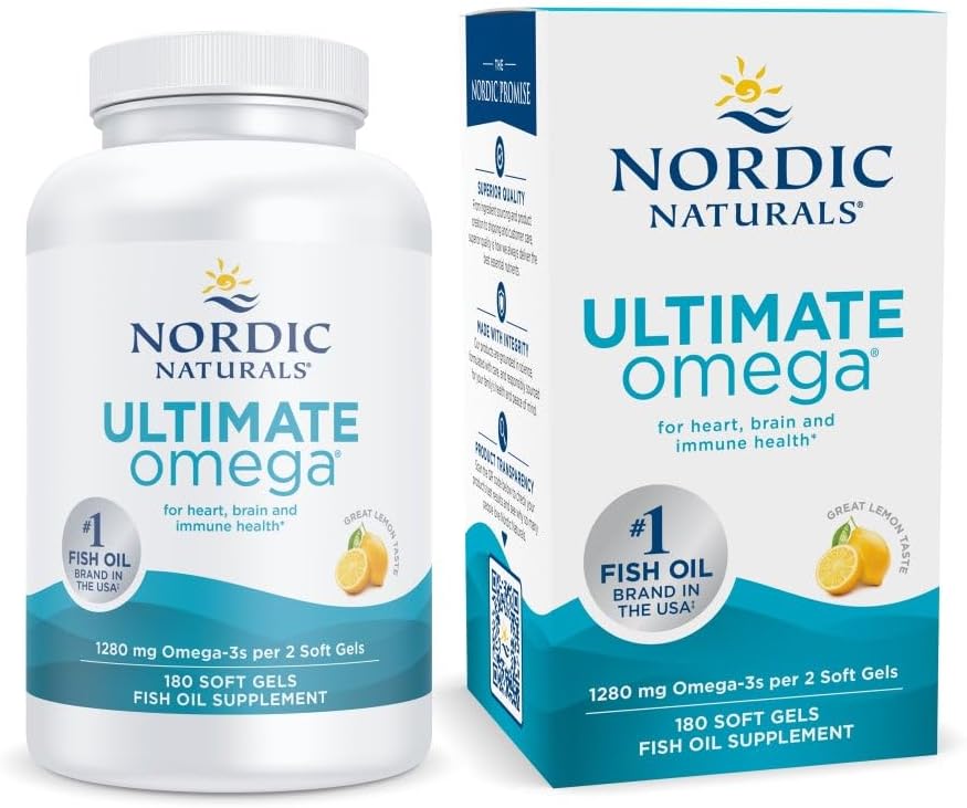 Nordic Naturals Ultimate Omega, Lemon Flavor - 180 μαλακά γέλη - 1280 mg Omega-3 - Ψάρια υψηλής ισχύος με EPA & DHA - Προάγει την υγεία του εγκεφάλου και της καρδιάς - Μη-GMO - 90 Υπηρεσίες