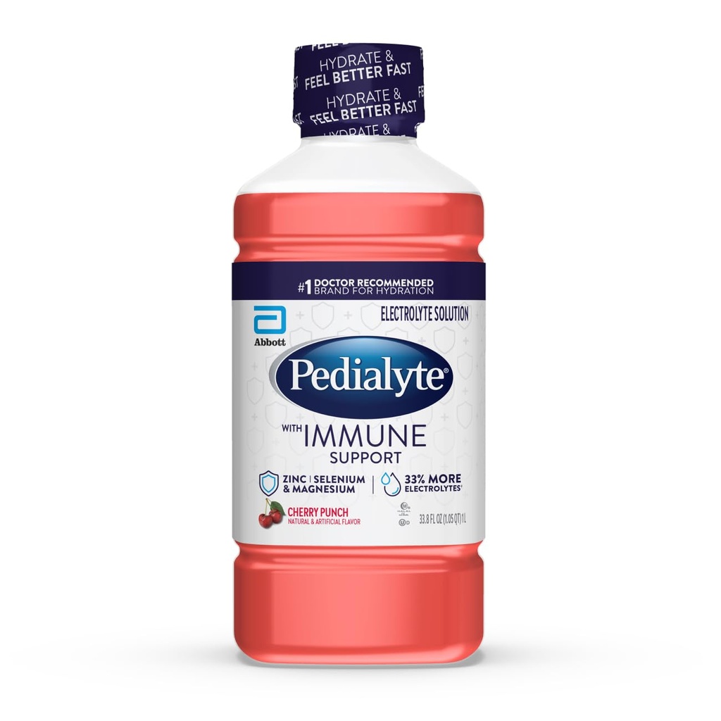 Pedialyte με διάλυμα ηλεκτρολυτών ανοσοποιητικής υποστήριξης, ενυδατικό ποτό με ψευδάργυρο, σελήνιο και μαγνήσιο, Cherry Punch, 1 λίτρο