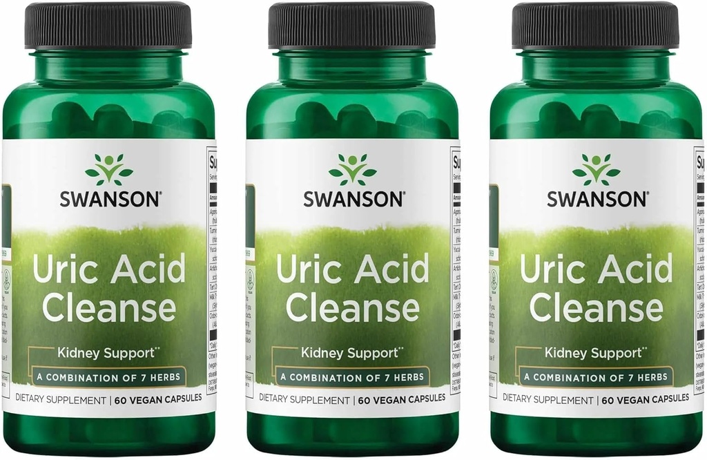 Swanson Uric Acid Cleanse - Φυσικό συμπλήρωμα για την προώθηση της υποστήριξης των νεφρών - Χαρακτηριστικά ενός ισχυρού συνδυασμού των 7 βότανα - (60 κάψουλες λαχανικά) 3 Pack