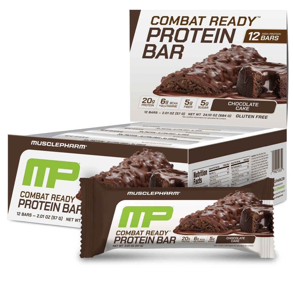 MusclePharm Combat Sport Bar, Σοκολάτα Κέικ Γεύσεις Υψηλής Πρωτεΐνης Bars, Καταπολέμηση Cravings, Απόδοση Καυσίμου & Αντιμετώπιση των ενεργειακών απαιτήσεων, 20g πρωτεΐνη από πρωτεΐνη Whey, 5g Fiber, Χωρίς γλουτένη, 12 Bars