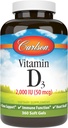 Carlson - Βιταμίνη D3, 2000 IU (50 mcg), Υγεία των οστών, Μυική Υγεία, Χοληκαλσιφερόλη, συμπληρώματα βιταμίνης D, Βιταμίνη D3 Soft Gels, 360 Softgels