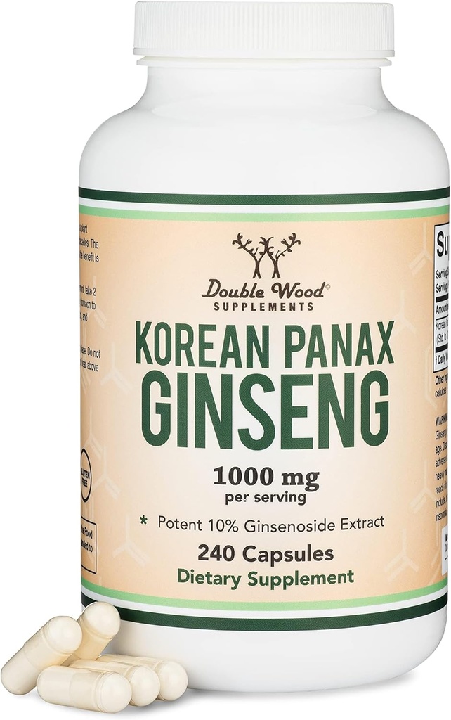 Κάψουλες Ginseng (εκχύλισμα Korean Red Ginseng, Panax Ginseng 10% Ginsenosides) (4 Μήνας Προμήθεια) 240 Κάψουλες Vegan - 1.000mg ανά υπηρεσία για Mood, Γνωστική Λειτουργία και Ενεργειακή Υποστήριξη από Διπλό Ξύλο