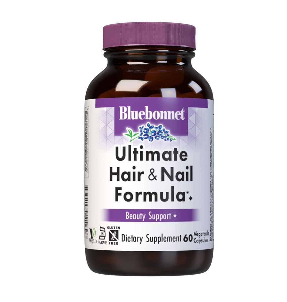 Bluebonnet Nutrition Ultimate Hair and Nail Formula, Vitamins*, Minerals*, Ειδικά θρεπτικά συστατικά για την ομορφιά εντός*, Χωρίς γλουτένη, Kosher-Certified, Γαλακτοκομικά-Free, Vegan, 60 κάψουλες λαχανικών, 20 Σερβιέτες
