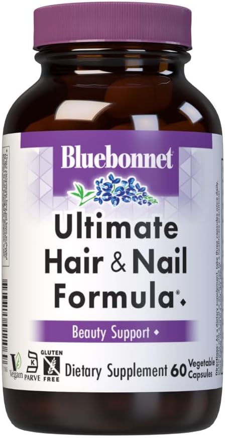 Bluebonnet Nutrition Ultimate Hair and Nail Formula, Vitamins*, Minerals*, Ειδικά θρεπτικά συστατικά για την ομορφιά εντός*, Χωρίς γλουτένη, Kosher-Certified, Γαλακτοκομικά-Free, Vegan, 60 κάψουλες λαχανικών, 20 Σερβιέτες