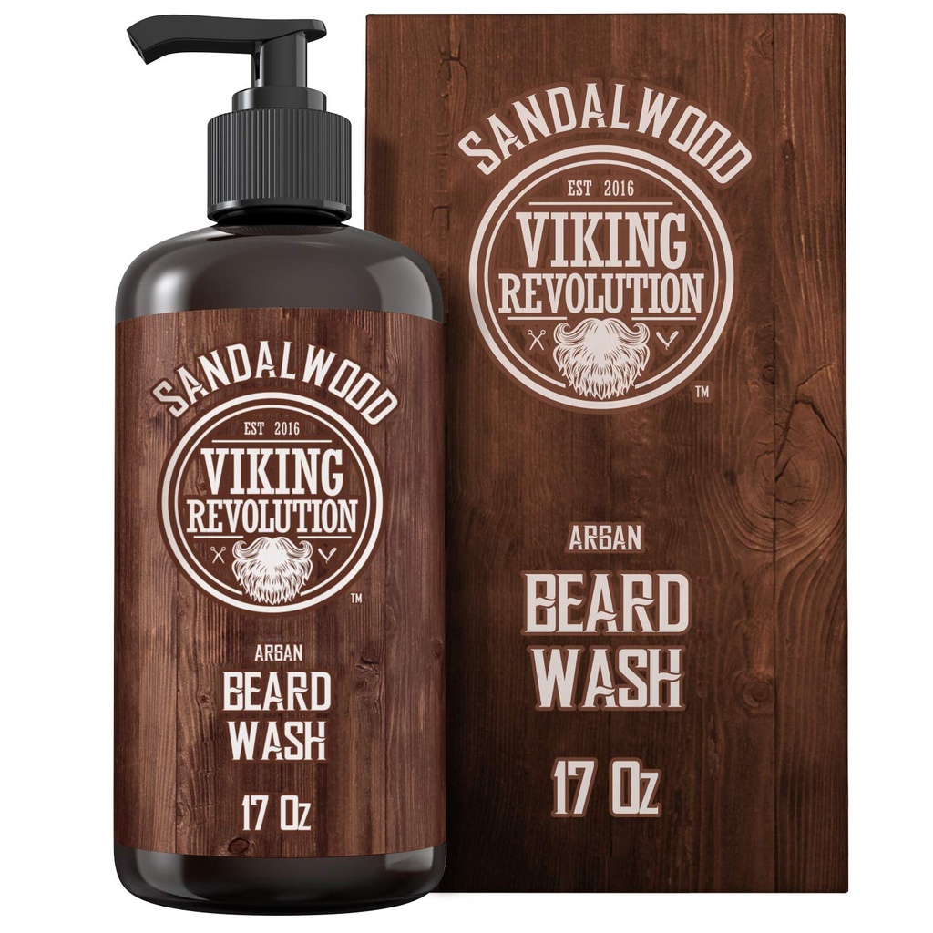 Viking Revolution Beard Wash Shampoo w/Argan & Jojoba Oils - Softens & Strengens - Sandalwood Scent - 17 oz Shampoo