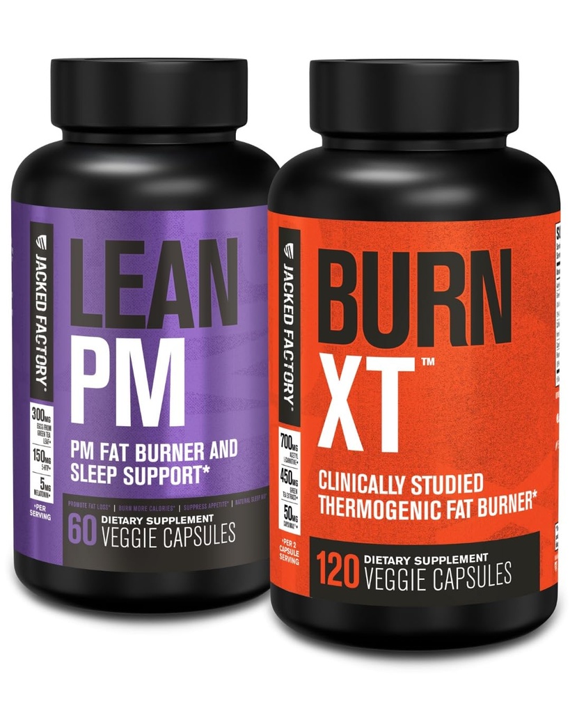 Jacked Factory Lean PM Night Time Fat Burner, Sleep Aid Suppressant, & Appetite Suppressant (60 Κάψουλες) & Burn-XT Clinically Studied Fat Burner & Weight Loss Supplement (120 Κάψουλες)