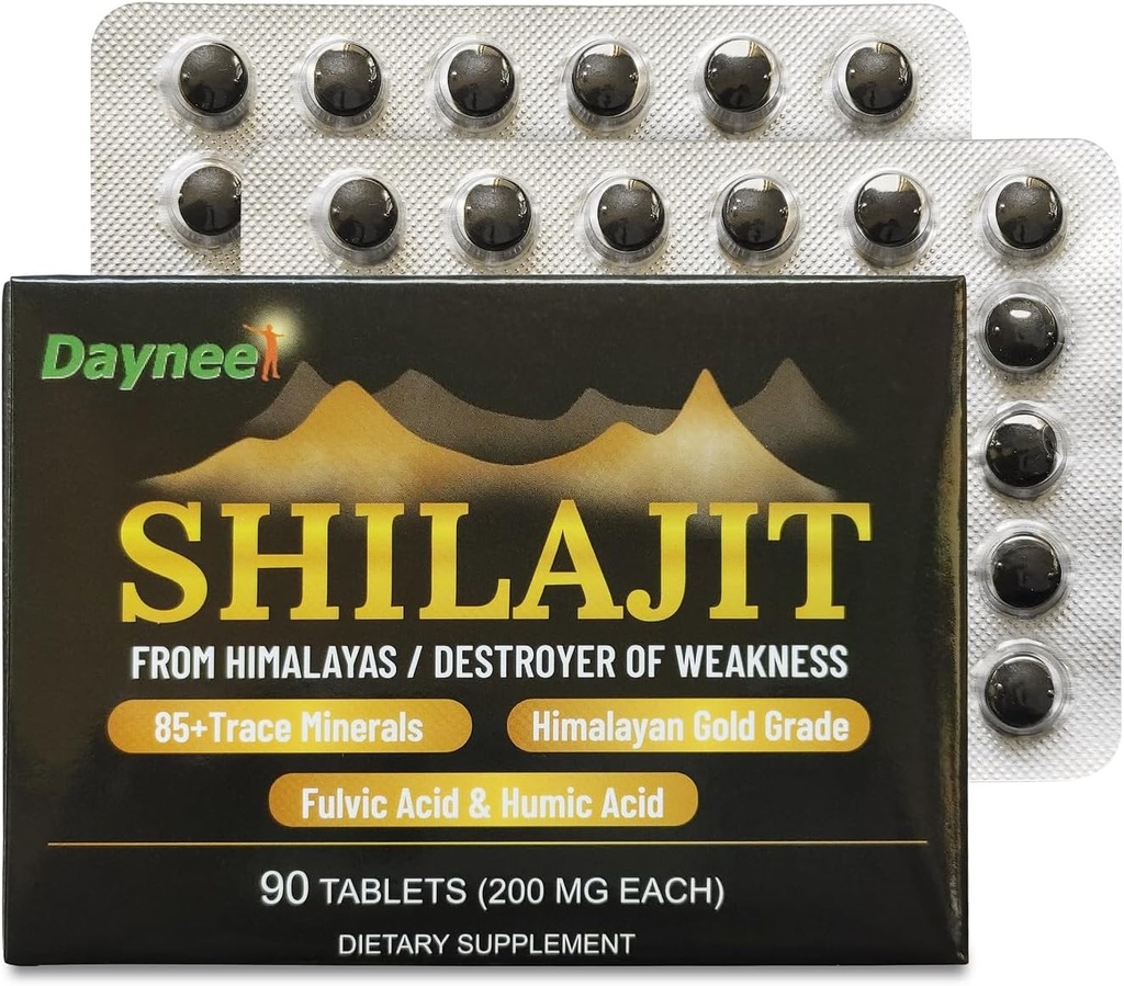90 Shilajit Tablets, Himalayan Shilajit Organic Dry Drops (200mg Κάθε, 90 ημέρες προσφοράς) - Μέγιστος βαθμός ισχύος Gold Grade συμπλήρωμα - για το μεταβολισμό, την ενέργεια & ανοσοποιητική υποστήριξη