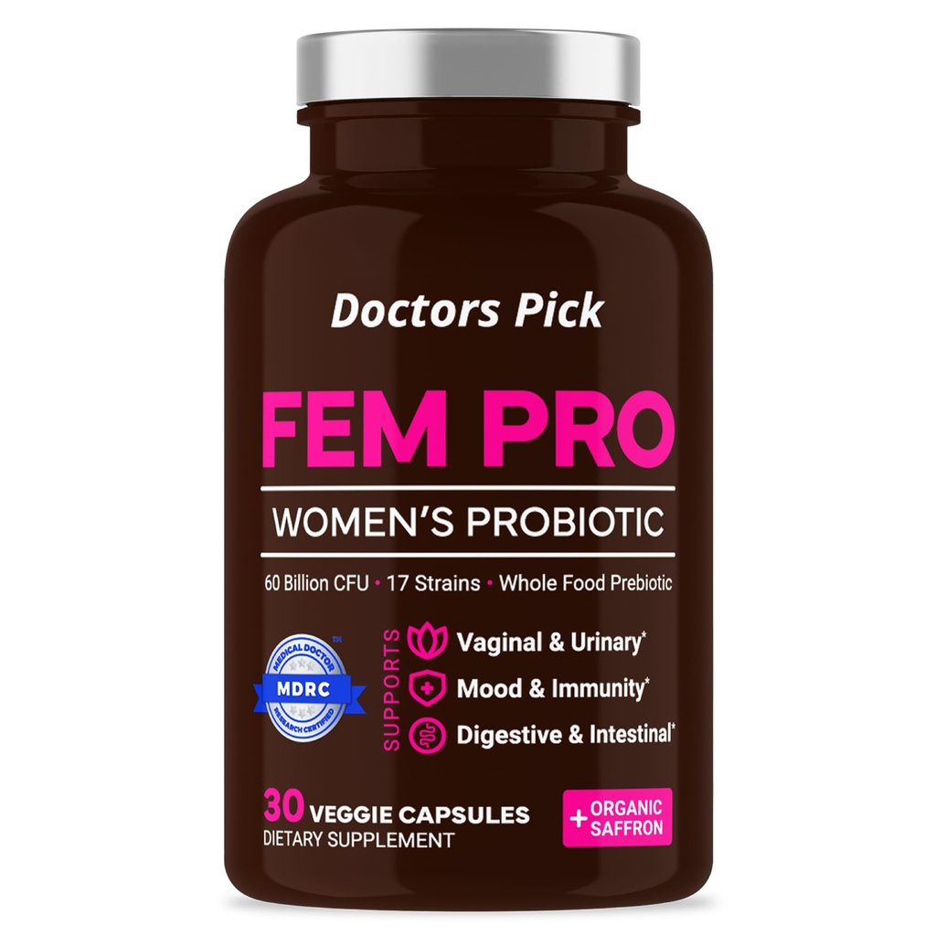 Fem Probiotics για τις γυναίκες. 17 Κλινικά Αποτελεσματικές Στρώσεις για Κολπική, Επιπεφυκτική & Ανοσοποιητική Υποστήριξη, Ουρολογική Φυλλαδική Υγεία, Ισορροπία pH και Mood. Οργανικά προβιοτικά, 30 κάψουλες λαχανικών