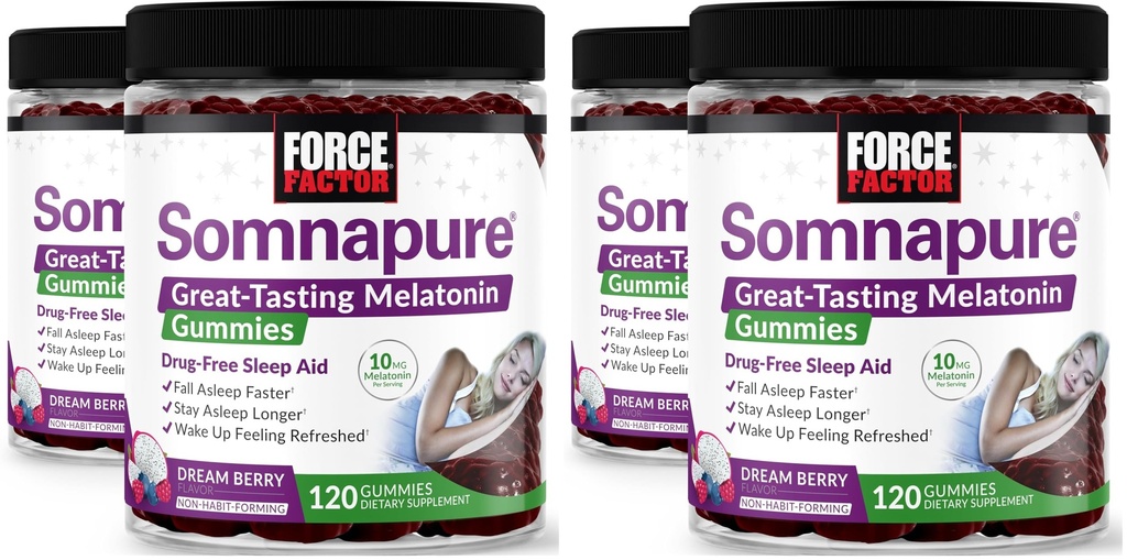 Force Factor Somnapure Gummies με μελατονίνη, συμπλήρωμα υποστήριξης ύπνου χωρίς ναρκωτικά για ενήλικες με περιστασιακή αϋπνία, Dream Berry Flavor, 120 Count (Pack of 4)
