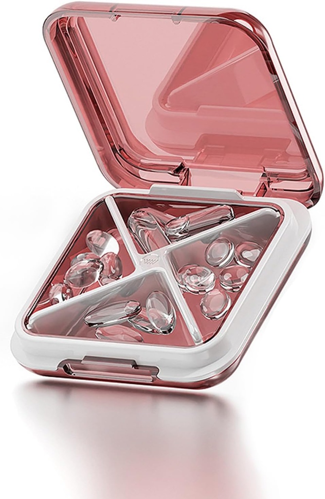 Μικρό κουτί χαπιών Αδιάβροχη θήκη χαπιών ταξιδίου Φορητή καθημερινή θήκη χαπιών εμπορευματοκιβωτίων για το πορτοφόλι 4 διαμερίσματα Pocket Compact Medicine Organizer για τα ιχθυέλαια, συμπληρώματα, φαρμακευτική αγωγή (Pink)