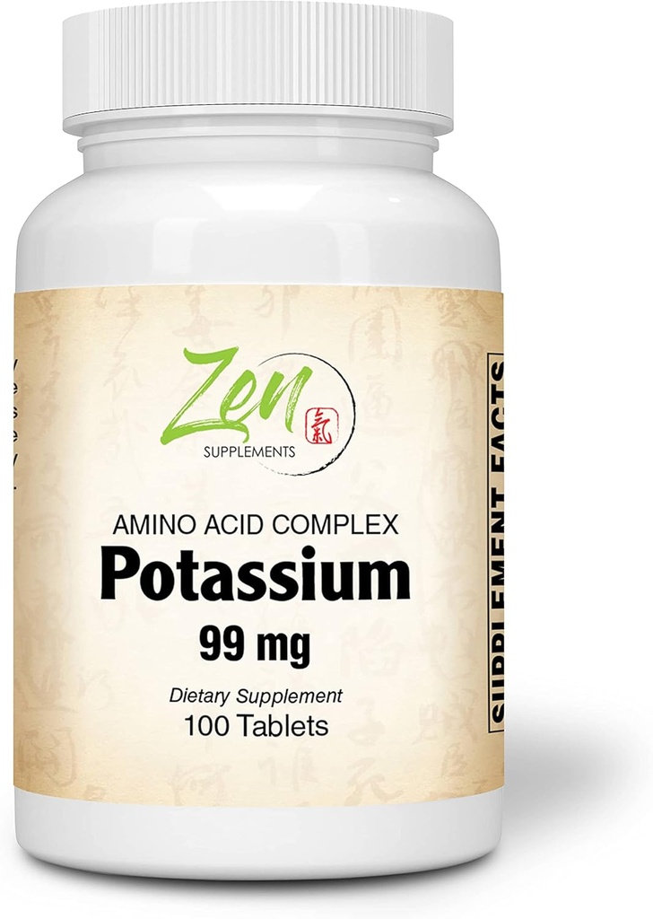 Συμπληρώματα Zen - Κάλιο 99 mg (Amino Acid) 100-Tabs - Φόρμουλα Ισορροπίας υγρών & ηλεκτρολυτών - Υποστήριξη λειτουργίας καρδιάς, νεύρων και μυών