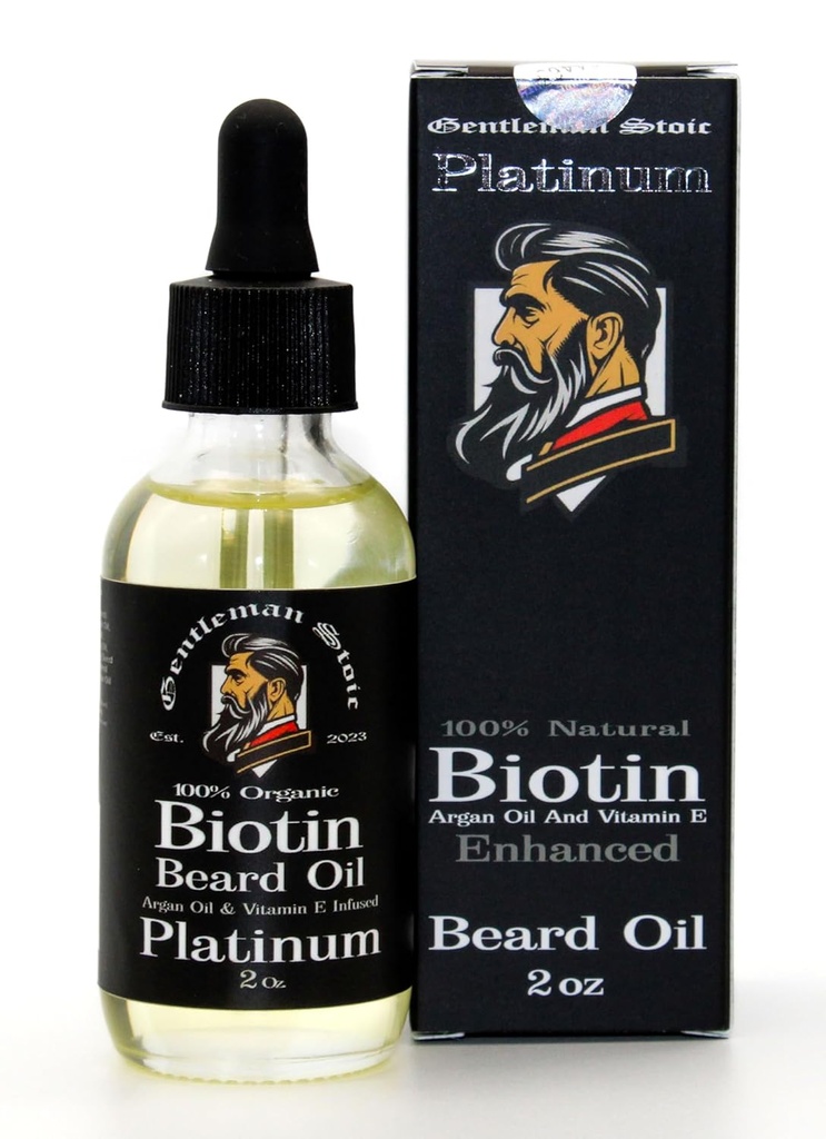 Platinum Beard Oil για τους άνδρες – Φυσική Βιοτίνη Ενισχυμένη Γενεατρική ανάπτυξη Oil - Argan & Βιταμίνη E – Μαλακώνει και ελέγχει – Γενεαλογικό αυξητικό Oil για τους άνδρες - Spiced Vanilla Scent (2oz – Pack of 1)