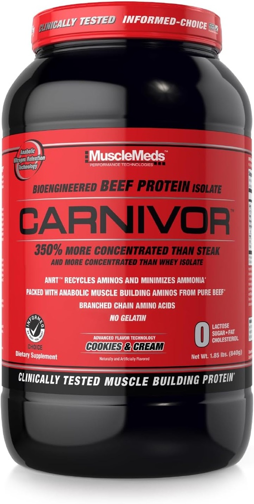 MuscleMeds Carnivor Hydrolyzed Beef Protein Isolate, 28 Servings, Cookies & Cream,1.85lbs