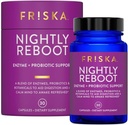 FRISKA Nightly Reboot Enzyme and Probiotics Supplement, Promotes Better Digestion and Sleep, Supports Gut Health for Men and Women, Melatonin, Chamomile, 30 Capsules