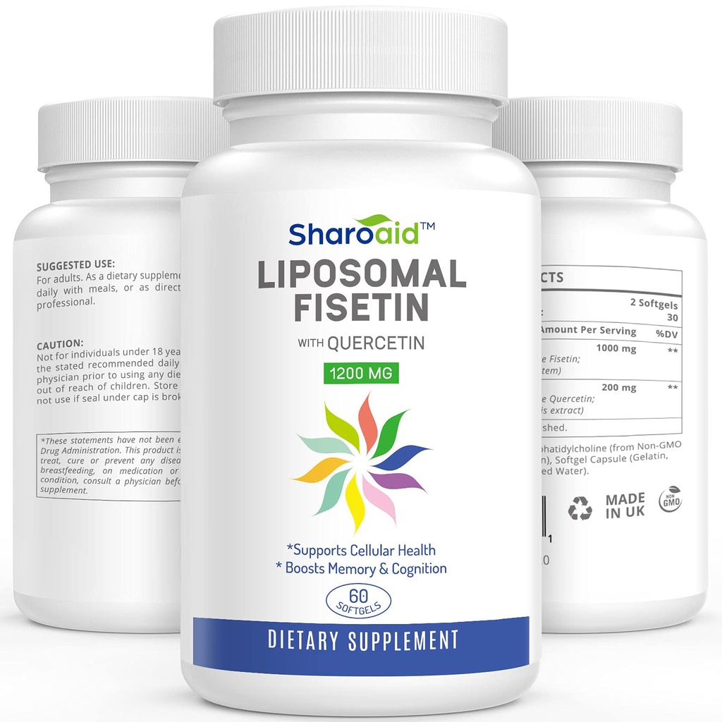 Λιποσωμική Fisetin με Quercetin Συμπληρώματα 1200 mg ανά Σερβίρισμα, Υψηλή Απορρόφηση Πολυφαινόλες Αντιοξειδωτικά για γυναίκες, άνδρες, μη GMO, χωρίς γλουτένη, 1 Φιάλη-60 Softgels