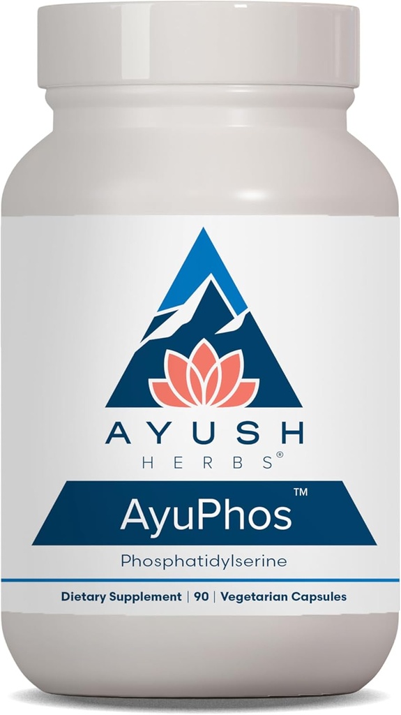 Ayush Herbs AyuPhos - Phosphatidylserine συμπλήρωμα για άνδρες και γυναίκες, χωρίς σόγια Phosphatidyl Serine, εγκέφαλος, μνήμη, & Γνωστική υποστήριξη για ενήλικες, 200mg ανά χάπι - 90 κάψουλες χορτοφάγων (1 κόμης)