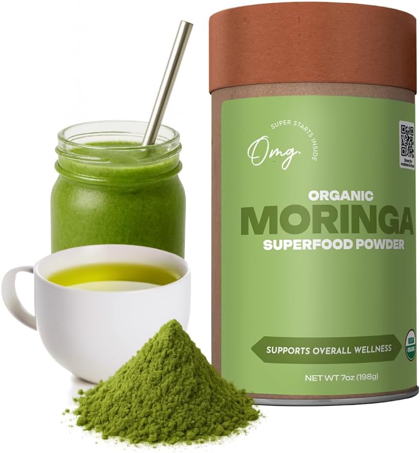 Ω, Θεέ μου! Superfoods Pure and Organic Moringa Powder - USDA Certified Moringa Oleifera, Μεγάλη Πηγή ασβεστίου, σιδήρου, βιταμινών A & E - 7 Oz (1 Pack)