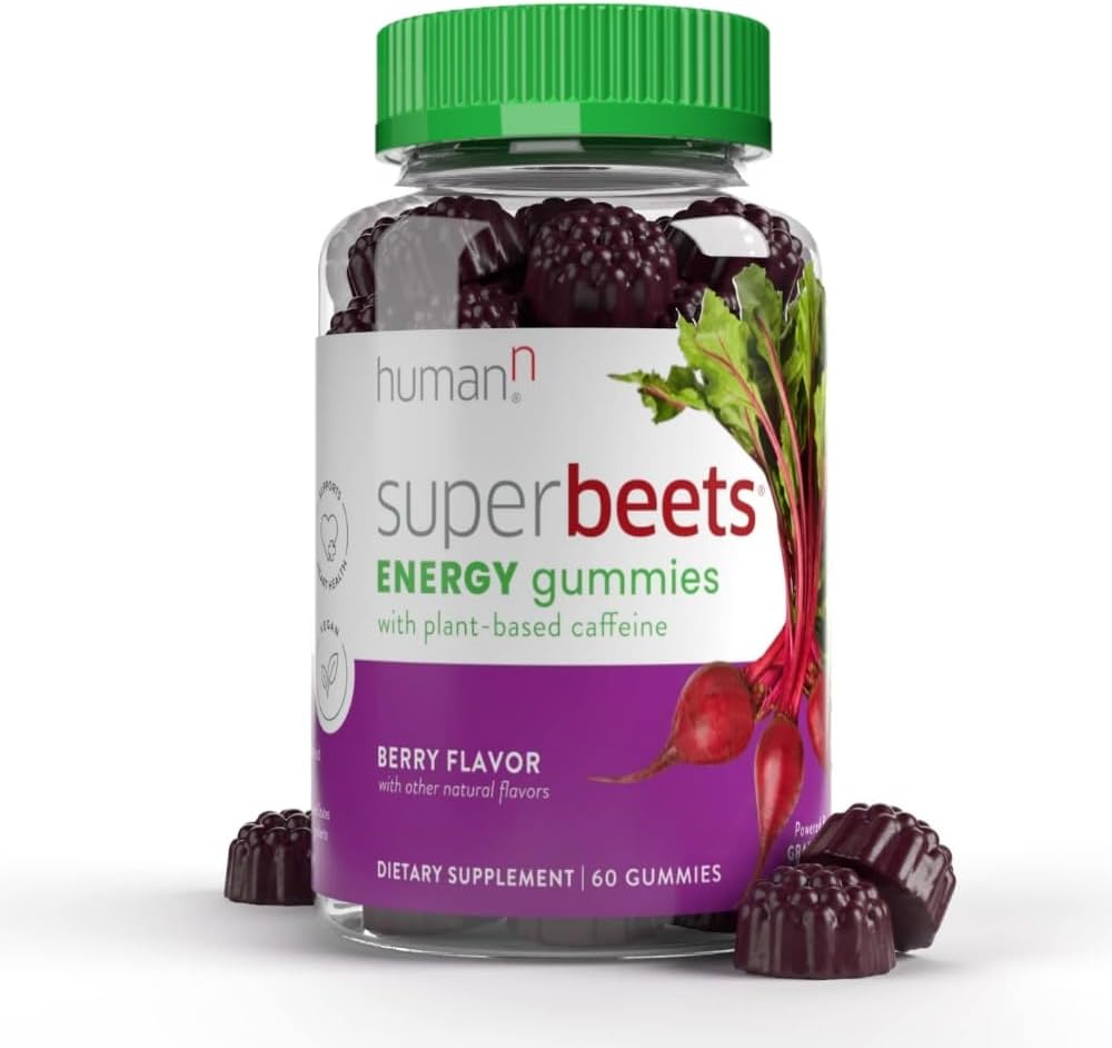 HumanN SuperBeets Ενέργεια Gummies - Γρήγορη ενέργεια & ψυχική εστίαση - Βοήθεια για την αύξηση του αζώτου Οξείδιο - Υποστηρίζει υγιή πίεση του αίματος & την κυκλοφορία Υποστήριξη - Αντιοξειδωτικό, μη GMO - Berry Γεύση, 60 κόμης