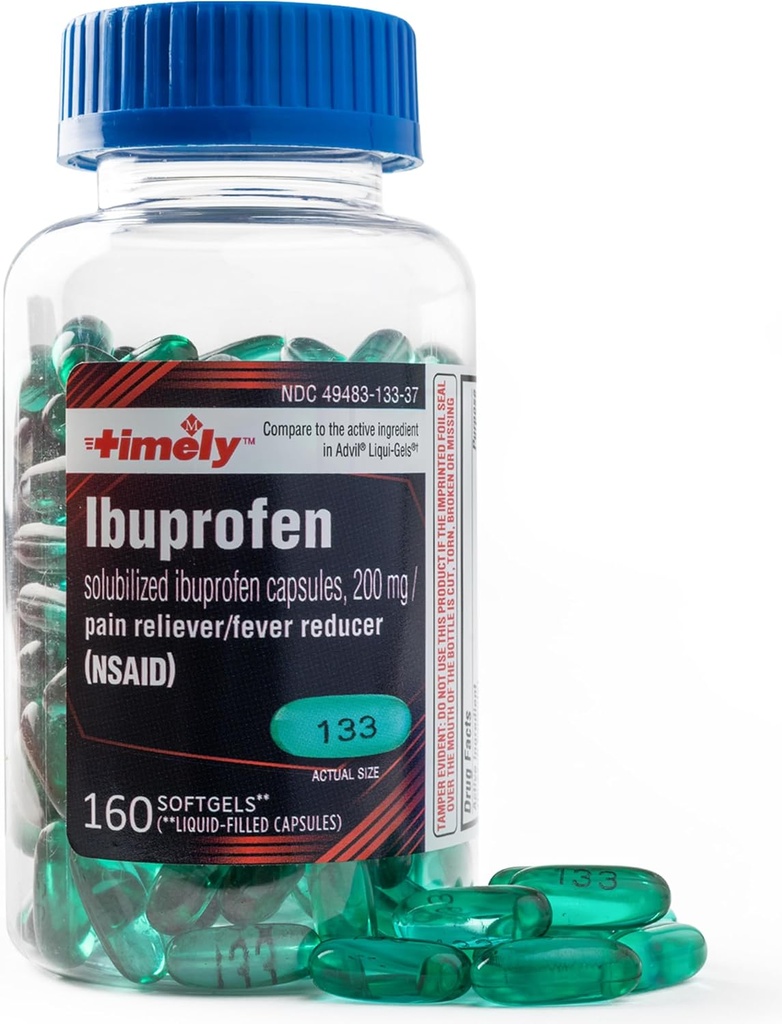 Εργαστήρια Time-Cap, INC. Timely Ibuprofen 200mg - 160 Liquid Softgels - ανακούφιση από τον πόνο Softgels και τον πυρετό Reucer - για ανακούφιση από τον πονοκέφαλο, εμμηνορρυσιακό πόνο, πόνο των δοντιών μυϊκού πόνου & αρθρίτιδας