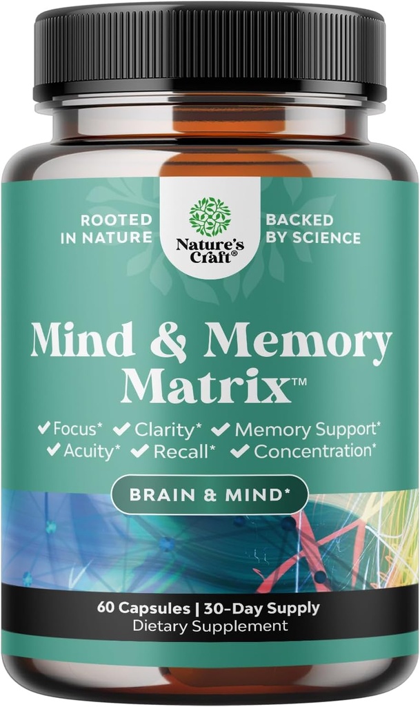Advanced Brain Supplement for Memory and Focus - Nootropics Brain Support Supplement with Memory and Focus Vitamins for Adults of All Ages - for Brain Fog Clarity Energy and Remember