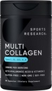 Sports Research® Multi Collagen Pells for Women & Men - Collagen Peptides (Type I, II, III, V, X) Ενισχυμένο με Υαλουρονικό Οξύ & Βιταμίνη C - Χωρίς γλουτένη - · Μη ΓΤΟ - 90 Κάψουλες