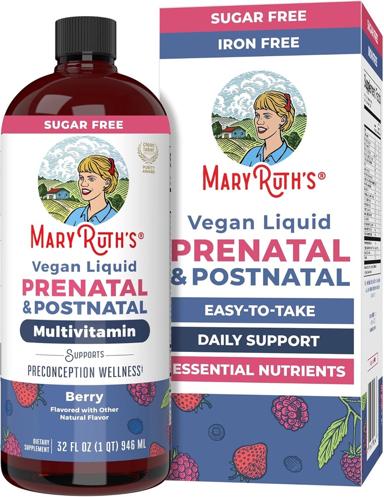 MaryRuth Organics Postnatal & Prenatal Vitamins for Women | Sugar Free | Womens Multivitamin for Pre-Conception, Pregnancy & Nursing | Ginger | Selenium | Folate | Vegan | Non-GMO | Gluten Free | 32oz