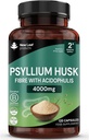 Κάψουλες Psyllium Husk Εμπλουτισμένες με τα προβιοτικά Συμπλήρωμα Ίνες Υψηλή Απορροή Δύναμη Συμβάλλει Προς την Οσφυϊκή και Πειθαρχική Υγεία από Σπόροι Plantago Ovata, Ispaghula Husk, Χωρίς Γλουτένη Made in UK